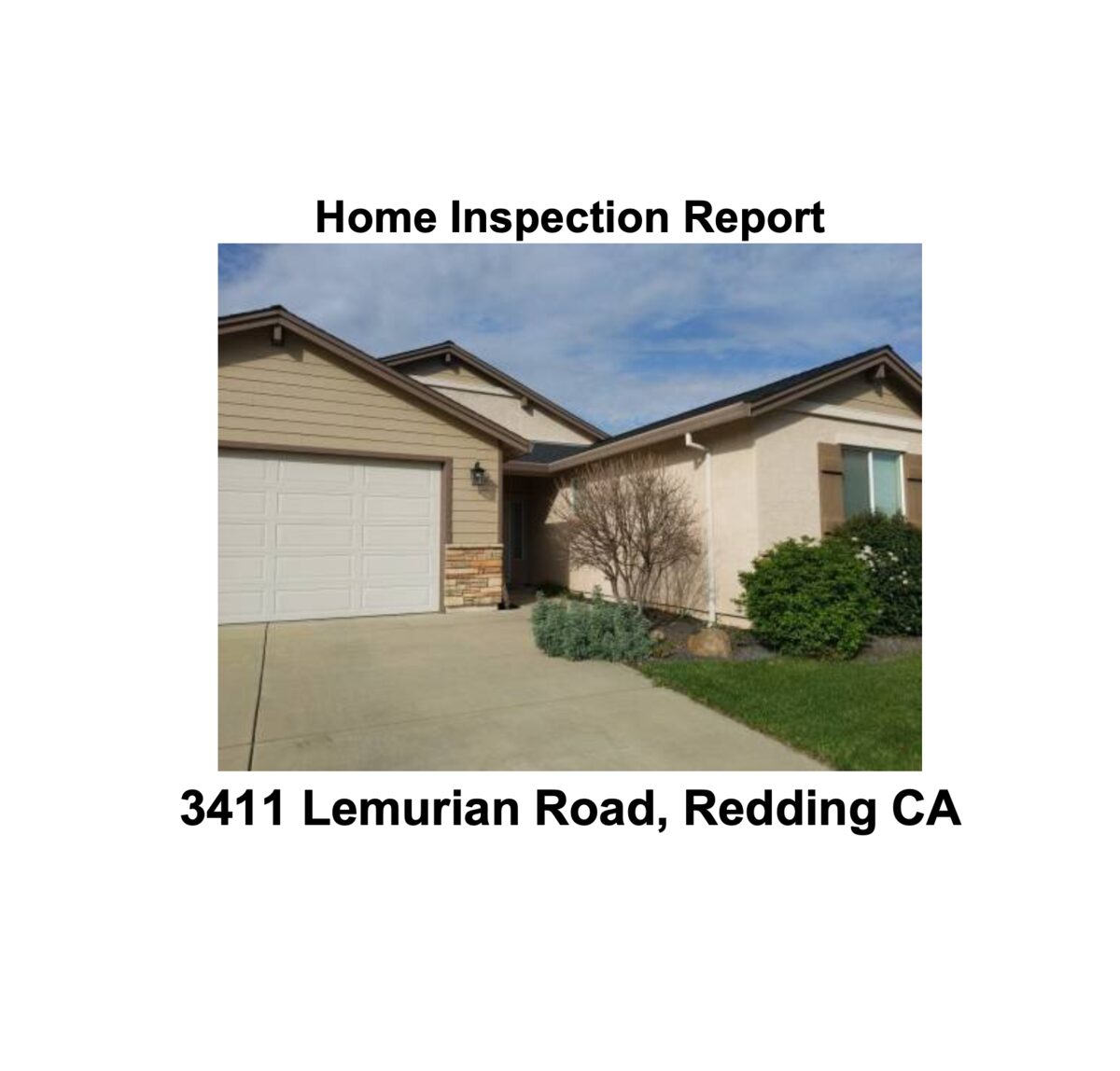 Cover of a home inspection report for a property on Lemurian Road, Redding CA